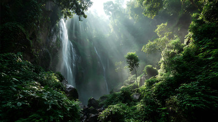Waterfall in the jungle of Bali island, Indonesia, Asiaの写真素材