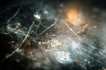 Close up of a spider web, selective focus. Shallow depth of field.の写真素材