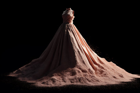Wedding dress made of sand on a black background. 3d renderingの写真素材