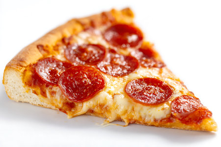 Pepperoni pizza isolated on white background, close up view.の写真素材