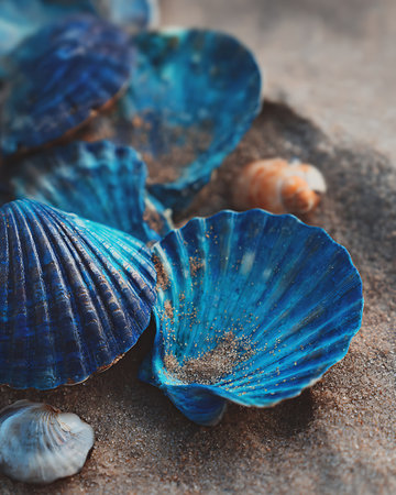 Seashells on the sand. Selective focus. nature.の写真素材