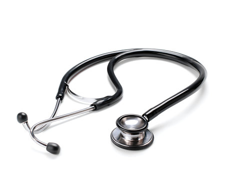 Stethoscope isolated on white background with clipping path. Medical equipment.の写真素材