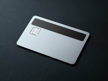 Credit card on black background, close-up. Space for textの写真素材