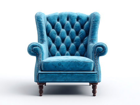 Classic blue armchair isolated on white background. 3d render illustrationの写真素材