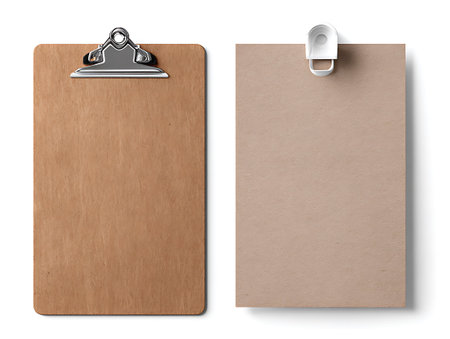 close up of  a note paper and a clipboard on white backgroundの写真素材