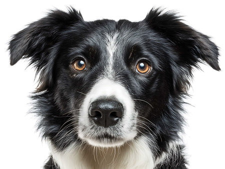 Portrait of a border collie in front of a white backgroundの写真素材