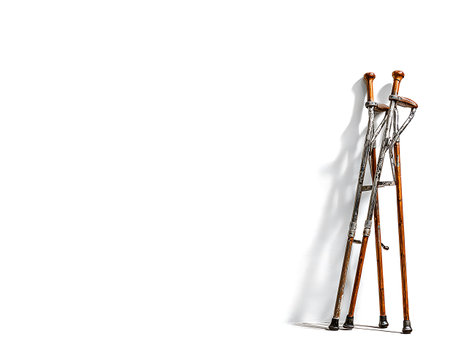 3d rendering of a pair of crutches on a white backgroundの写真素材