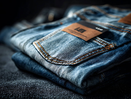 Jeans with credit card on dark background. Selective focus.の写真素材
