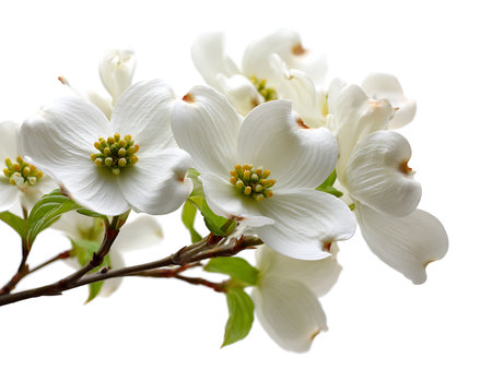 White dogwood flowers isolated on white background, close-up.の写真素材
