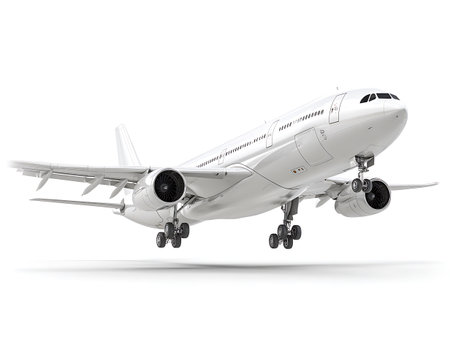 Commercial airplane isolated on white background. 3D illustration, clipping pathの写真素材