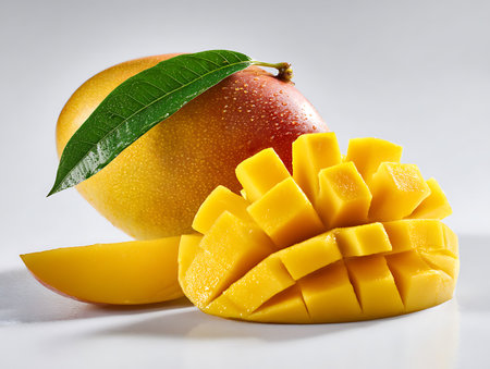 Mango fruit isolated on white background with copy space for text.の写真素材