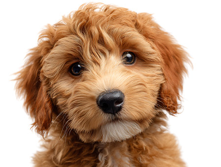 Close-up portrait of a cute puppy, isolated on white backgroundの写真素材