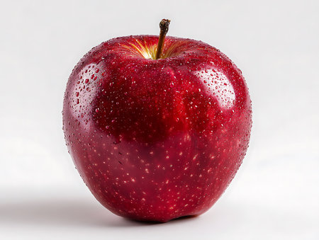 Red apple with water droplets isolated on white background, clipping path includedの写真素材