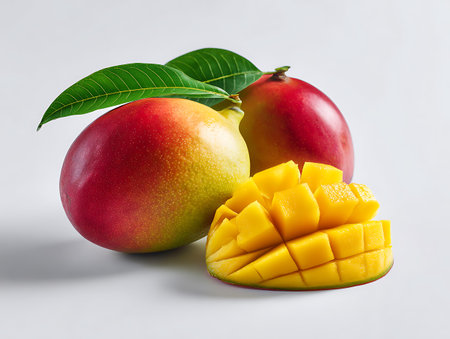 Mango fruit isolated on white background. Clipping path included.の写真素材