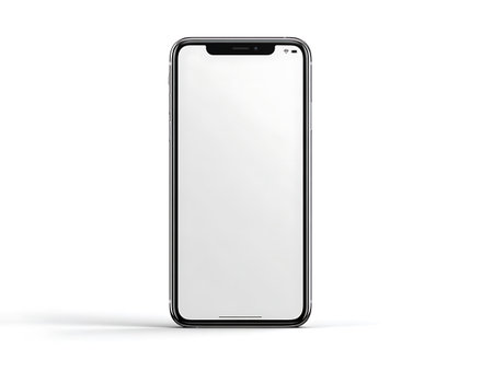Smartphone mockup with blank screen isolated on white background. 3d illustrationの写真素材
