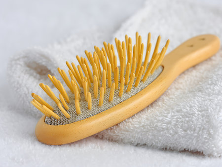 Massage brush on a white towel. Massage brush on a white towel.の写真素材