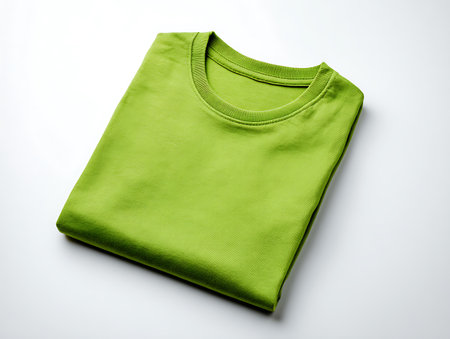 Green t-shirt on white background. Clipping path included.の写真素材