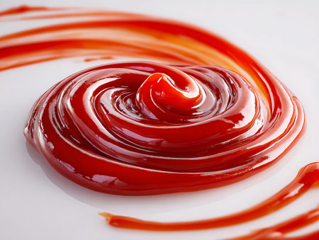 tomato sauce on a white plate, close up, top viewの写真素材