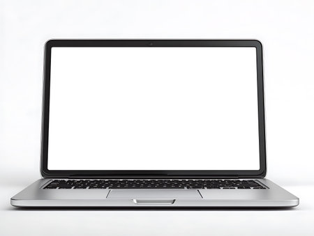 Laptop with blank screen isolated on white background. 3d illustrationの写真素材