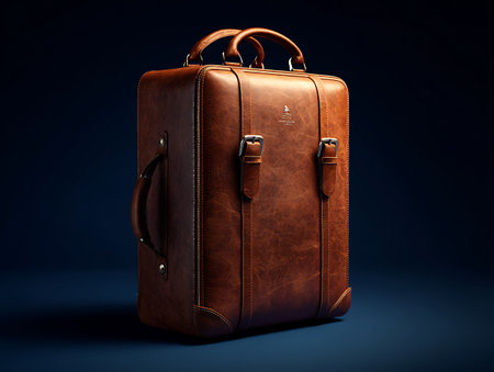 Vintage brown leather briefcase on dark background. 3d renderingの写真素材