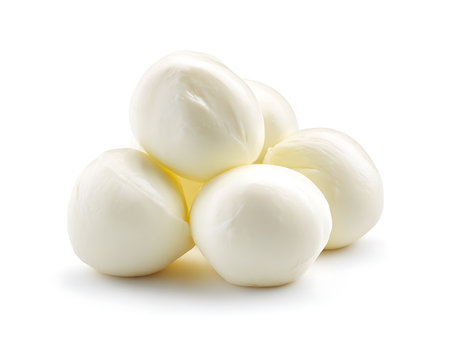 Fresh mozzarella cheese balls on white background, closeup viewの写真素材