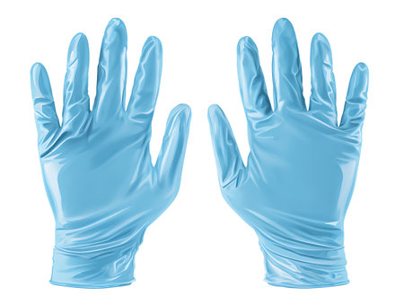 Blue latex gloves isolated on white background. Realistic vector illustration.の写真素材