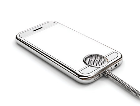 Smartphone with USB cable isolated on white background. 3D illustration.の写真素材