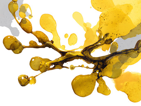 Yellow paint splashes isolated on white background. 3D illustration.の写真素材