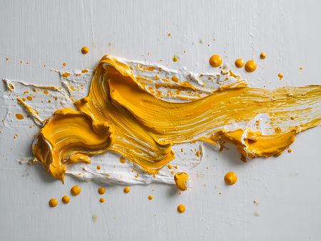 Yellow paint on a white background, close-up, studio shotの写真素材