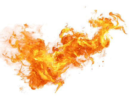 Fire flames isolated on white background. Abstract blaze fire flame texture.の写真素材