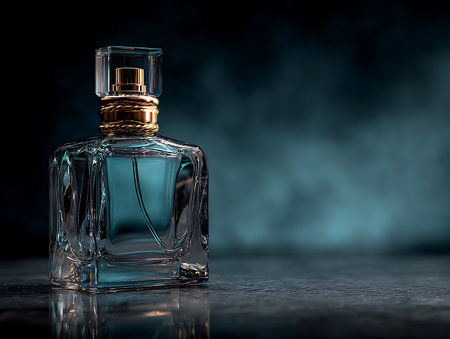 Perfume bottle on a dark background. 3d rendering.の写真素材