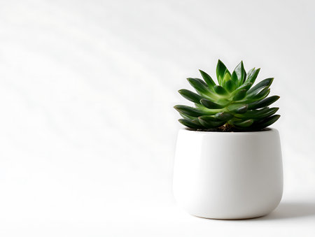 Succulent plant in a white pot on a white background.の写真素材