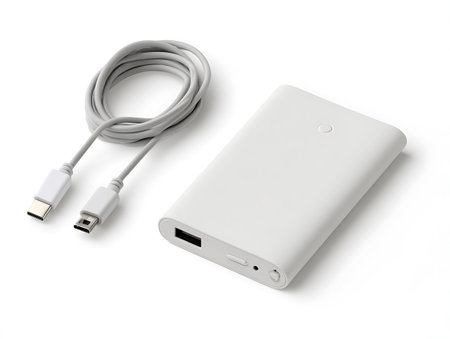 White external power bank isolated on white background. 3D illustration.の写真素材