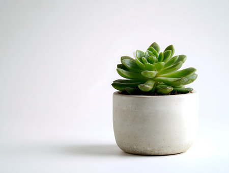 Succulent plant in a ceramic pot on a white background.の写真素材