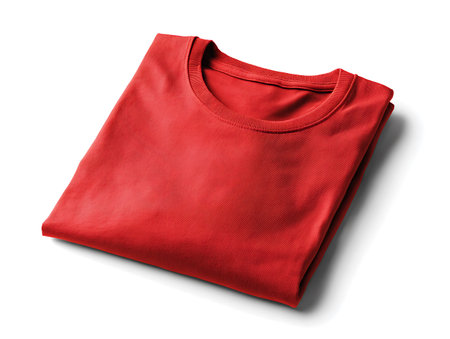 close up of  a folded t-shirt on white background with clipping pathの写真素材