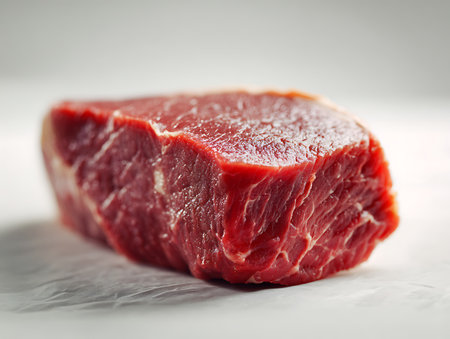 Raw beef steak on a white background. Shallow dof.の写真素材