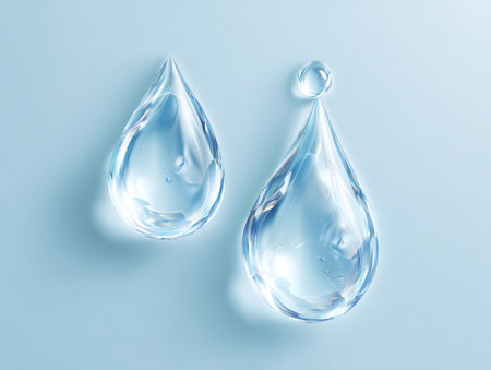Water drops on a blue background. 3d rendering, 3d illustration.の写真素材