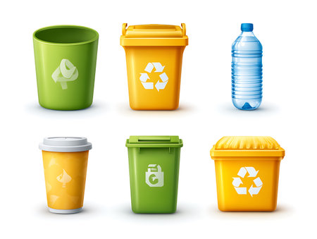 Recycling trash can icons set. Realistic vector illustration.の写真素材