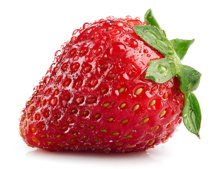 Strawberry with water drops isolated on white background. Clipping pathの写真素材