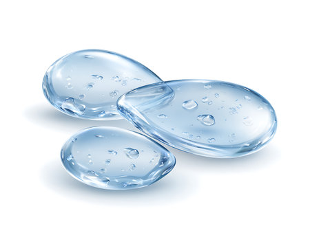 Transparent water drops isolated on white background. Realistic vector illustration.の写真素材