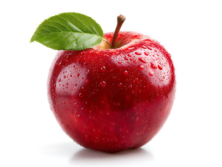 Red apple with leaf isolated on white background. Clipping path includedの写真素材