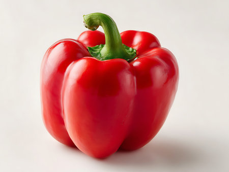 Red bell pepper on a white background, close-up, isolatedの写真素材