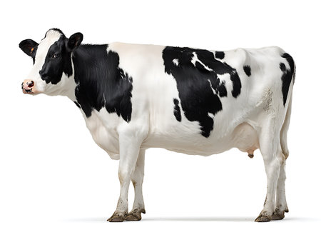 Cow isolated on white background. Side view. Clipping path included.の写真素材