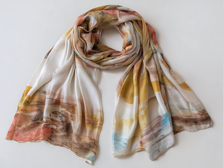 Brown silk scarf isolated on white background. Female accessory. Female accessory.の写真素材