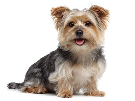 Yorkshire Terrier in front of a white backgroungの写真素材