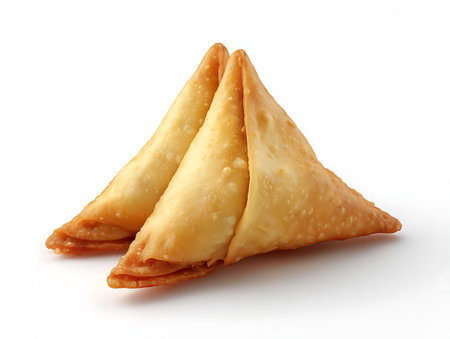 Fried samosas isolated on white background. Clipping path includedの写真素材