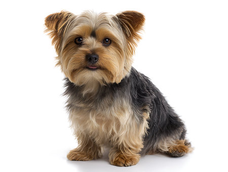 Yorkshire Terrier in front of a white backgroungの写真素材
