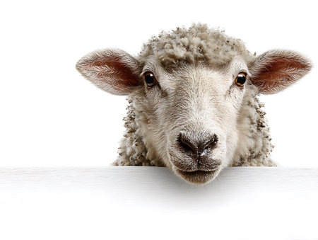 Sheep isolated on white background with copyspace for your textの写真素材