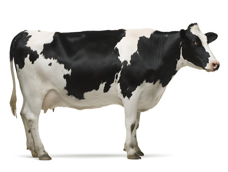 Black and white cow isolated on white background. Clipping path included.の写真素材