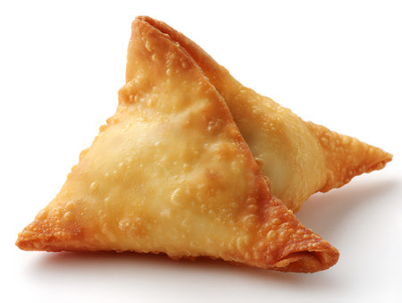 Fried samosas on a white background. Isolated.の写真素材